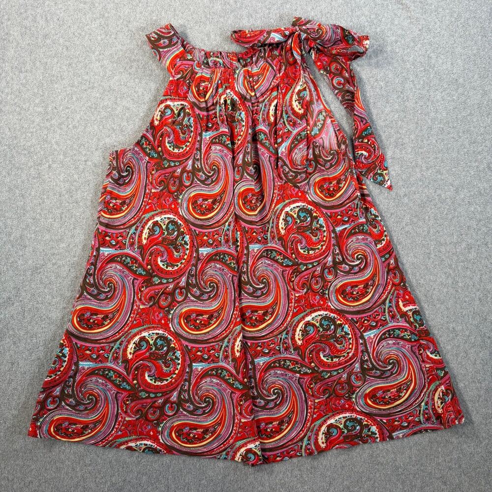 SARA CAMPBELL Women's Size 4 Red Paisley 100% Silk Tie Neck Halter Top Blouse